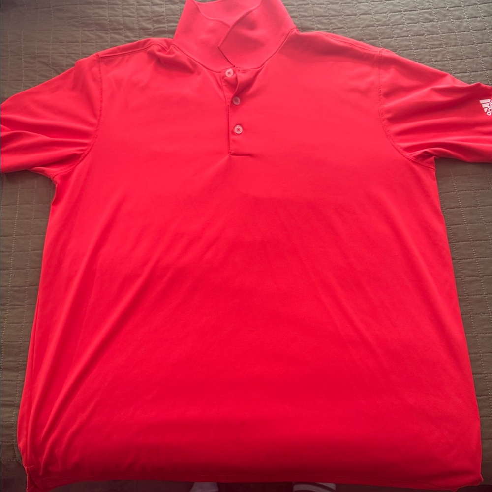 Adidas Red Polo Shirt Moisture-Wicking Short Sleeve